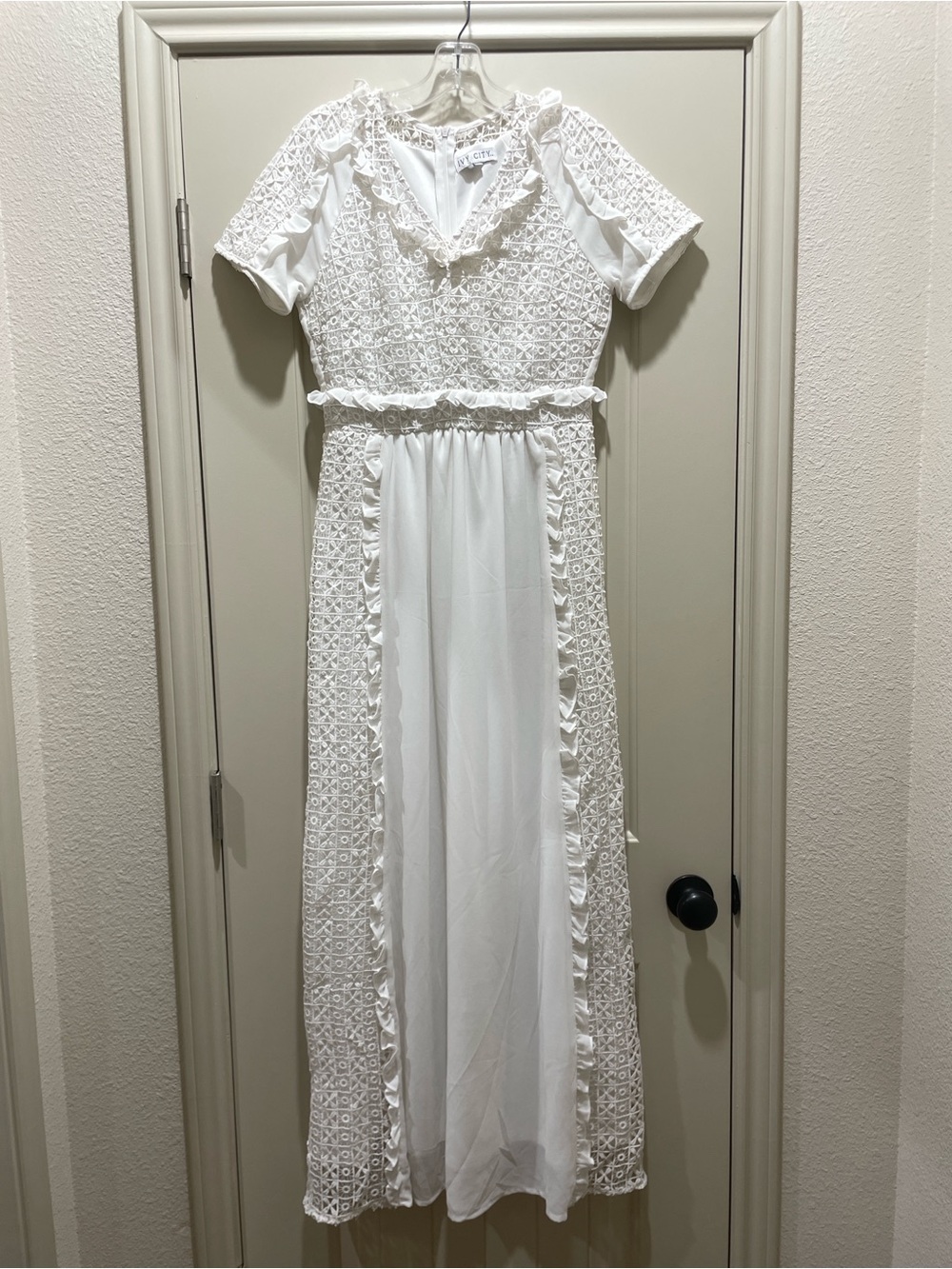 Ivy City Co White Lace Ruffle Dress